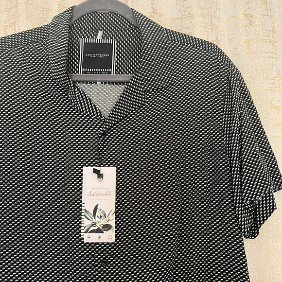 Denim & Flower Short Sleeve button Up - Picture 1 of 9